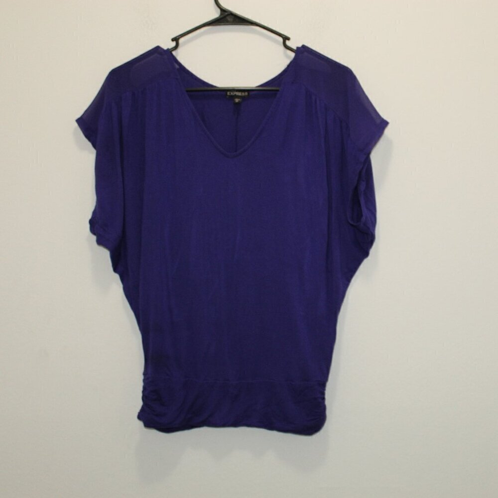 Express Purple Top Sheer Shoulders Size XS